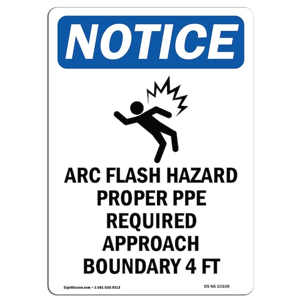 OSHA Notice Sign, 5" H, 3.5" W, Arc Flash Hazard Proper Sign With Symbol, Portrait, 10PK